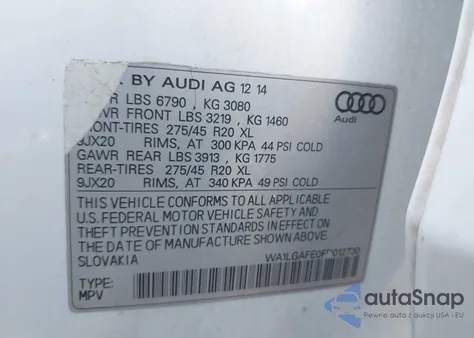 2015 Audi Q7 3.0T Premium from USA, damaged, VIN WA1LGAFE0FD012730